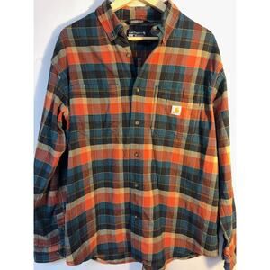 Carhartt Rugged Flex Plaid Flannel Shirt Mens Large Relaxed Fit Button Up